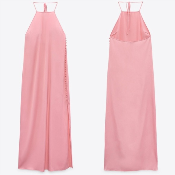Zara Satin Effect Buttoned Dress Size Large - Picture 4 of 7